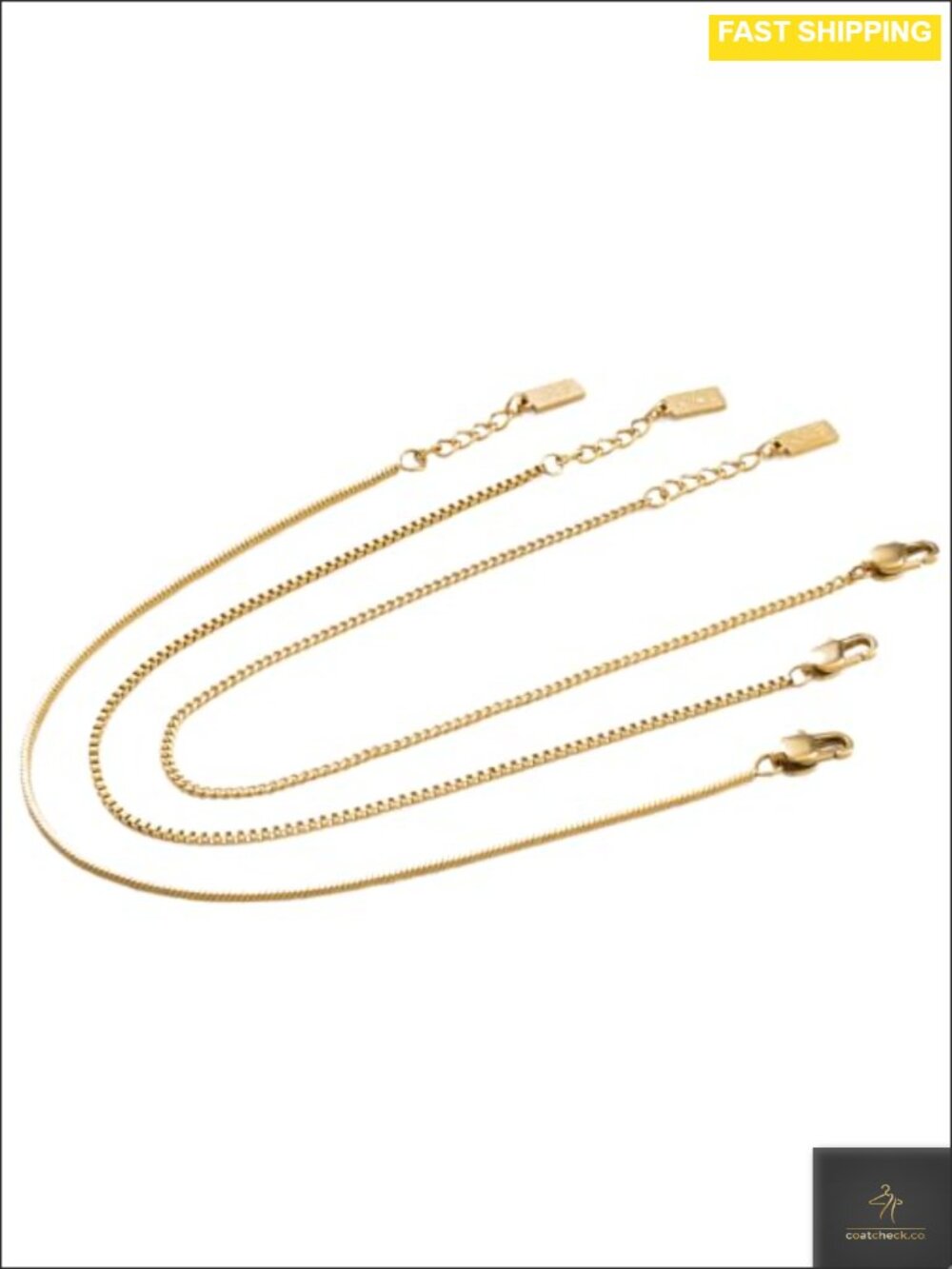 3 Pc Bracelet Stack 18K Gold Plated Waterproof Unisex Layered Chain Set